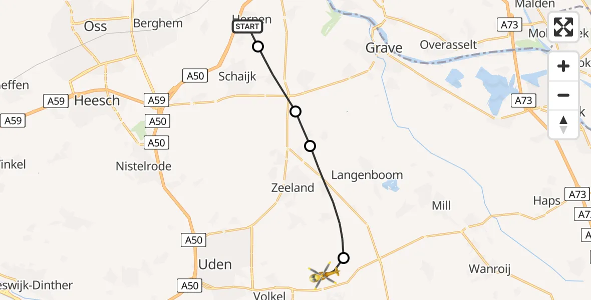 Vluchtroute Traumahelikopter Herpen - Vliegbasis Volkel, 10 oktober 2022, 22:15