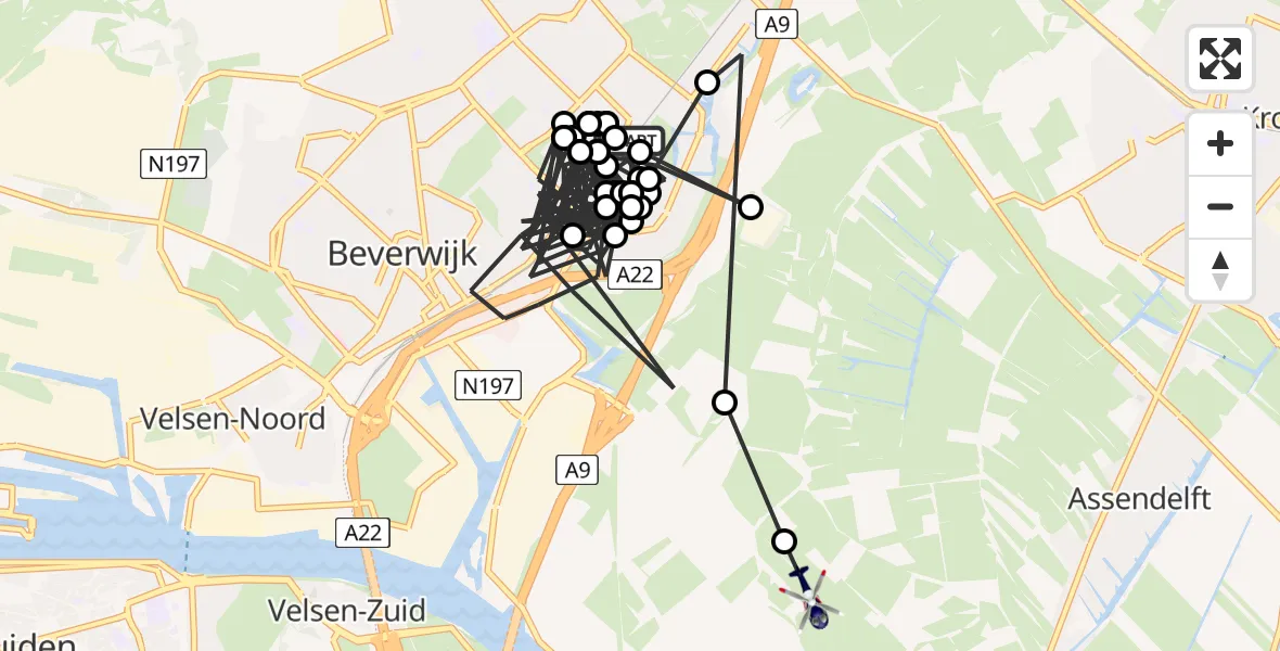 Routekaart van de vlucht: Politiehelikopter naar Assendelft