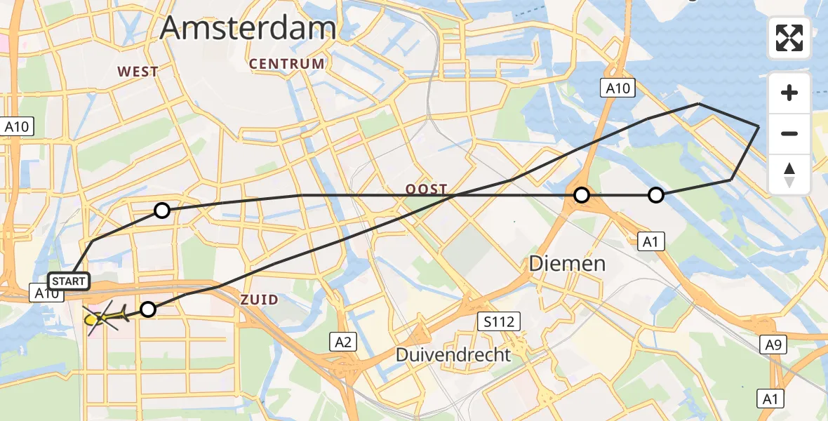 Routekaart van de vlucht: Lifeliner 1 naar VU Medisch Centrum Amsterdam