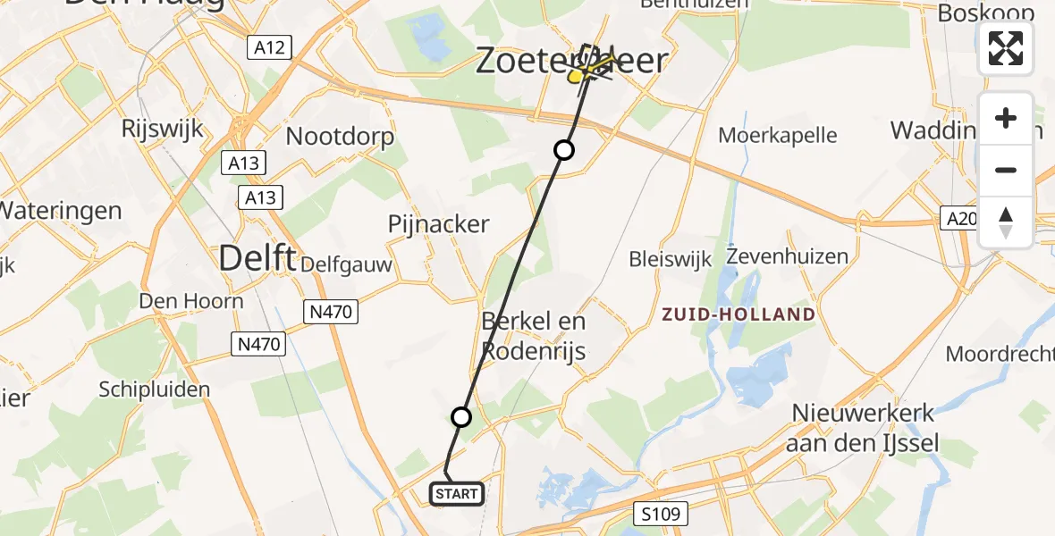 Routekaart van de vlucht: Lifeliner 2 naar Zoetermeer