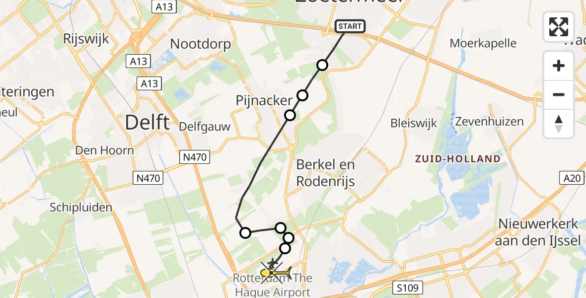 Routekaart van de vlucht: Lifeliner 2 naar Rotterdam The Hague Airport