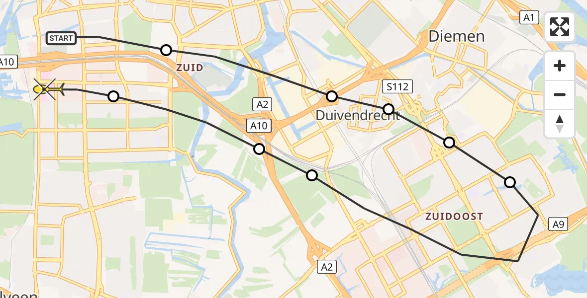Routekaart van de vlucht: Lifeliner 1 naar VU Medisch Centrum Amsterdam