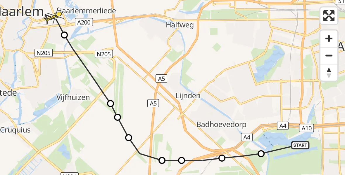 Routekaart van de vlucht: Lifeliner 1 naar Haarlem