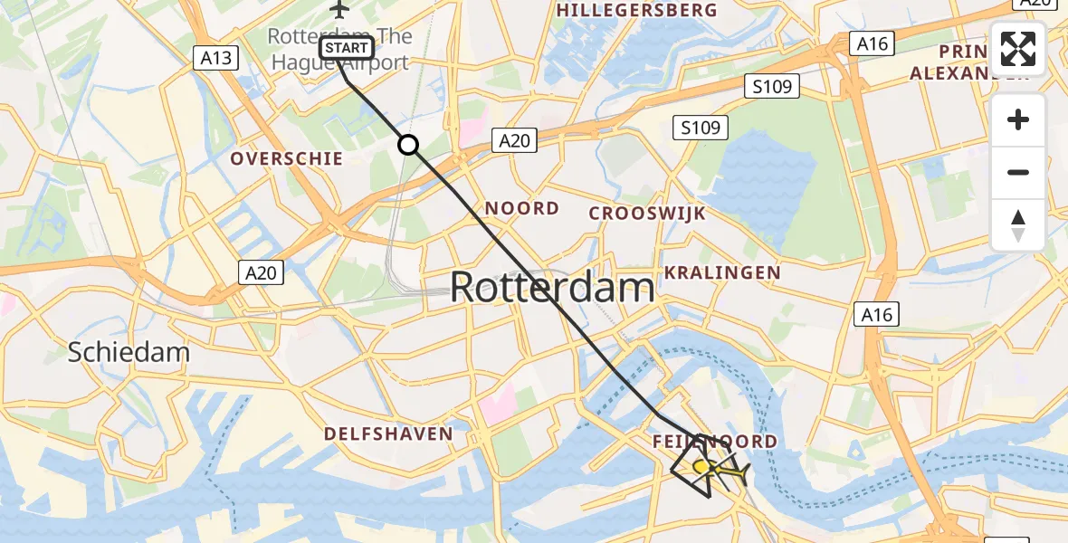 Routekaart van de vlucht: Lifeliner 2 naar Rotterdam