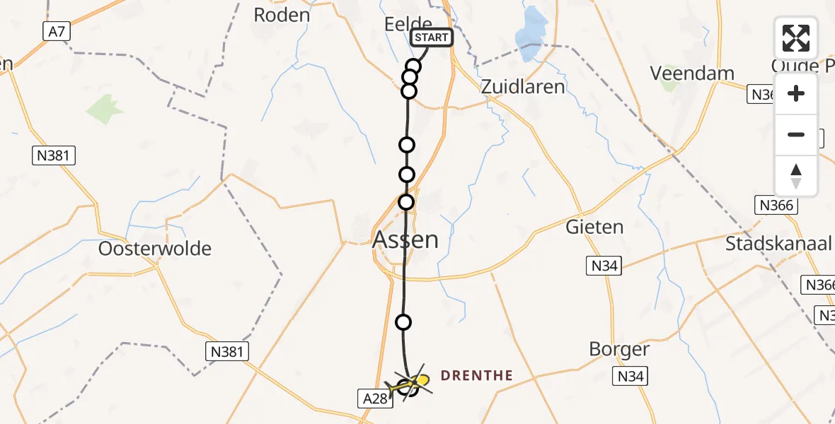Routekaart van de vlucht: Lifeliner 4 naar Zwiggelte