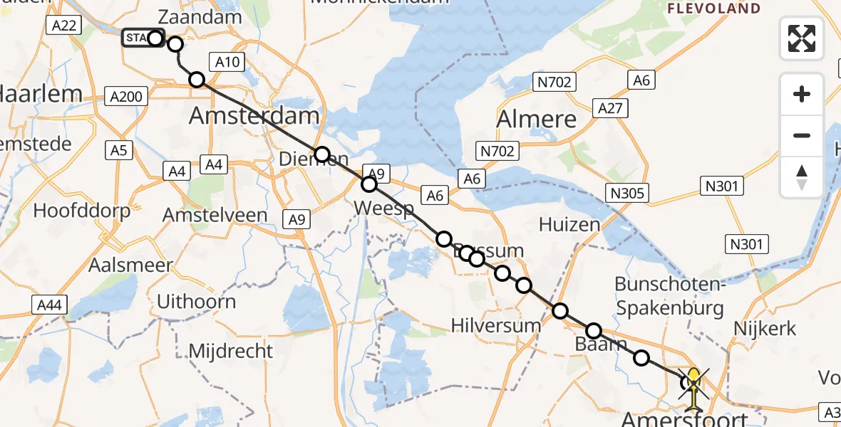 Routekaart van de vlucht: Lifeliner 1 naar Amersfoort