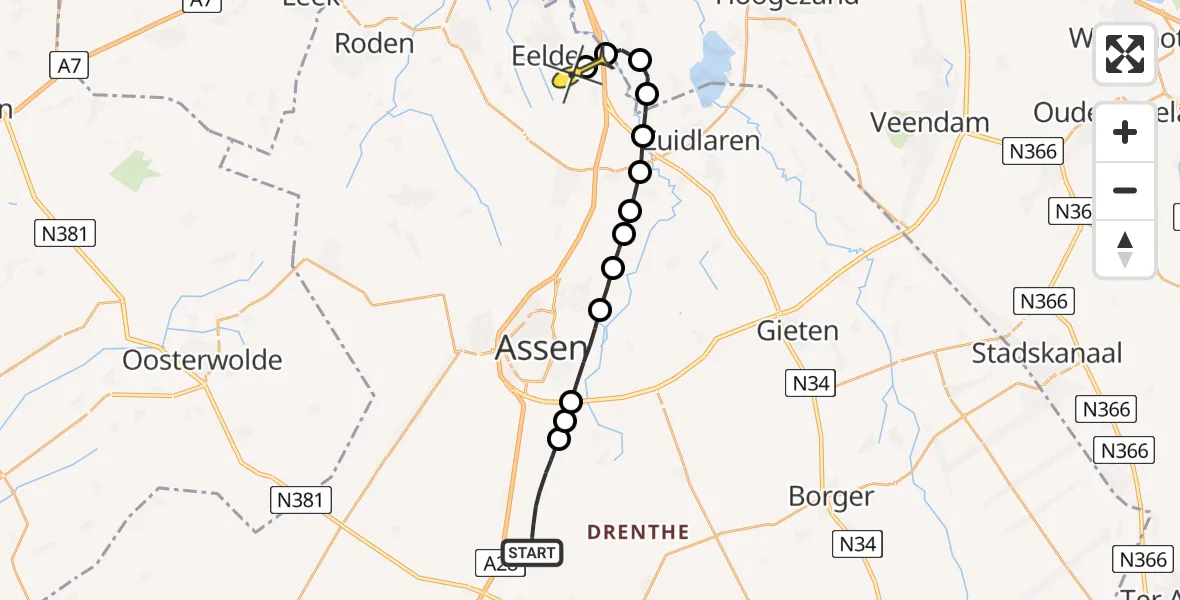 Routekaart van de vlucht: Lifeliner 4 naar Groningen Airport Eelde