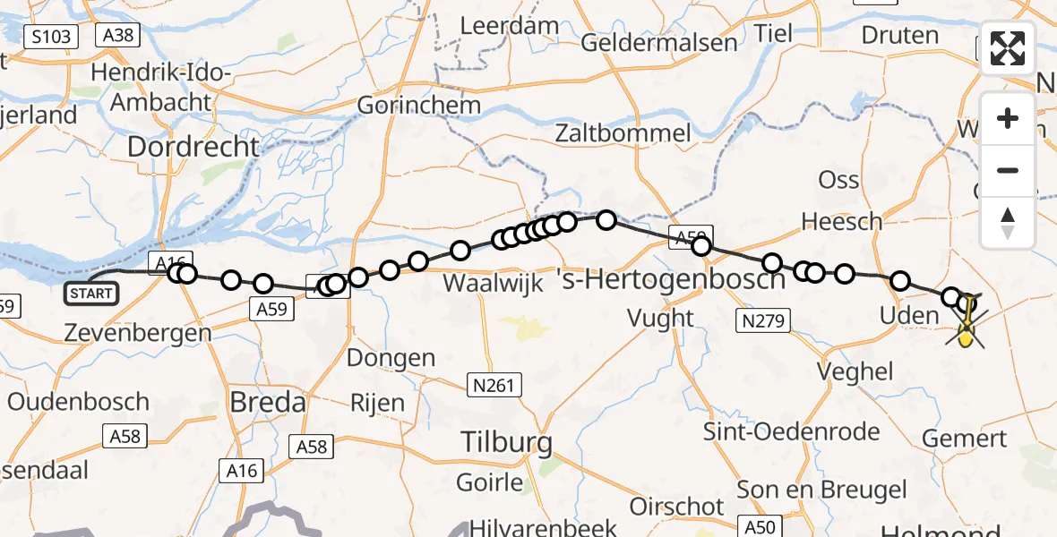 Routekaart van de vlucht: Lifeliner 3 naar Vliegbasis Volkel