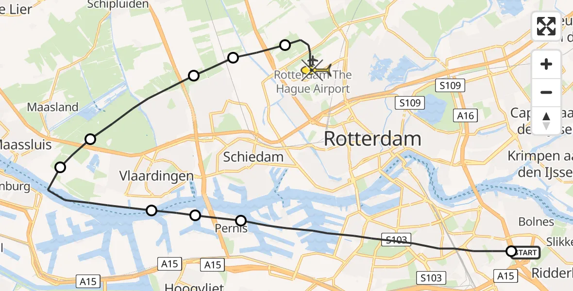 Routekaart van de vlucht: Lifeliner 2 naar Rotterdam The Hague Airport