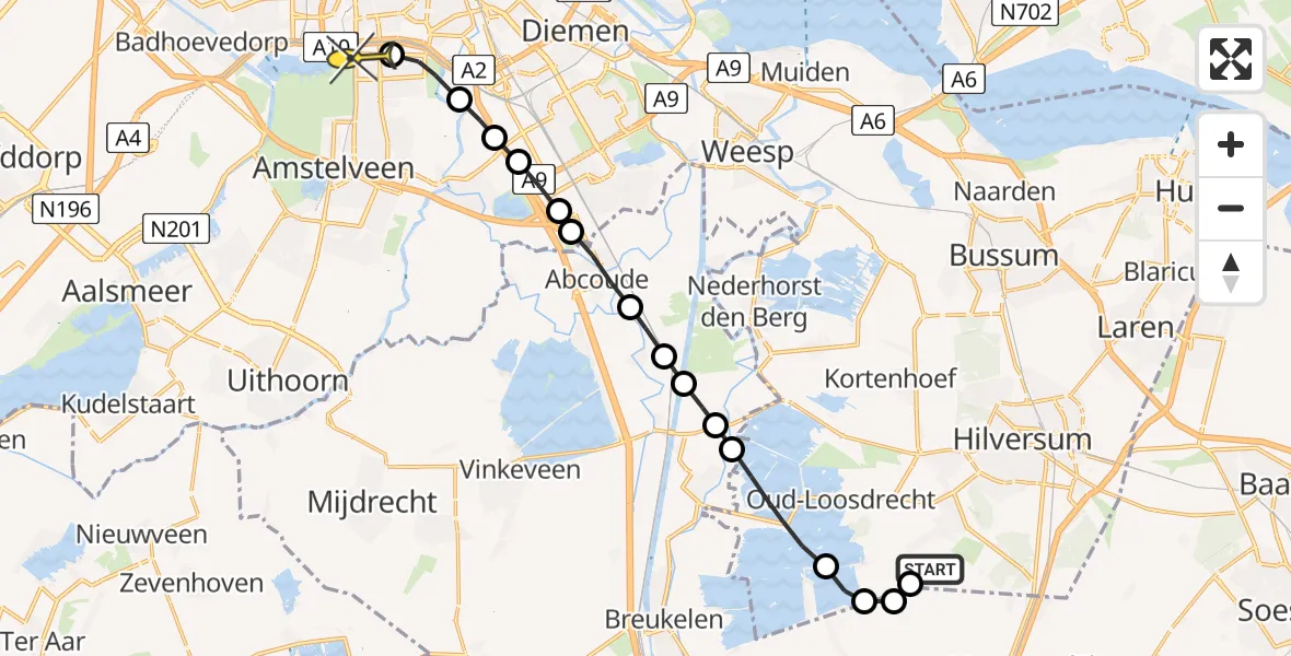 Routekaart van de vlucht: Lifeliner 1 naar VU Medisch Centrum Amsterdam