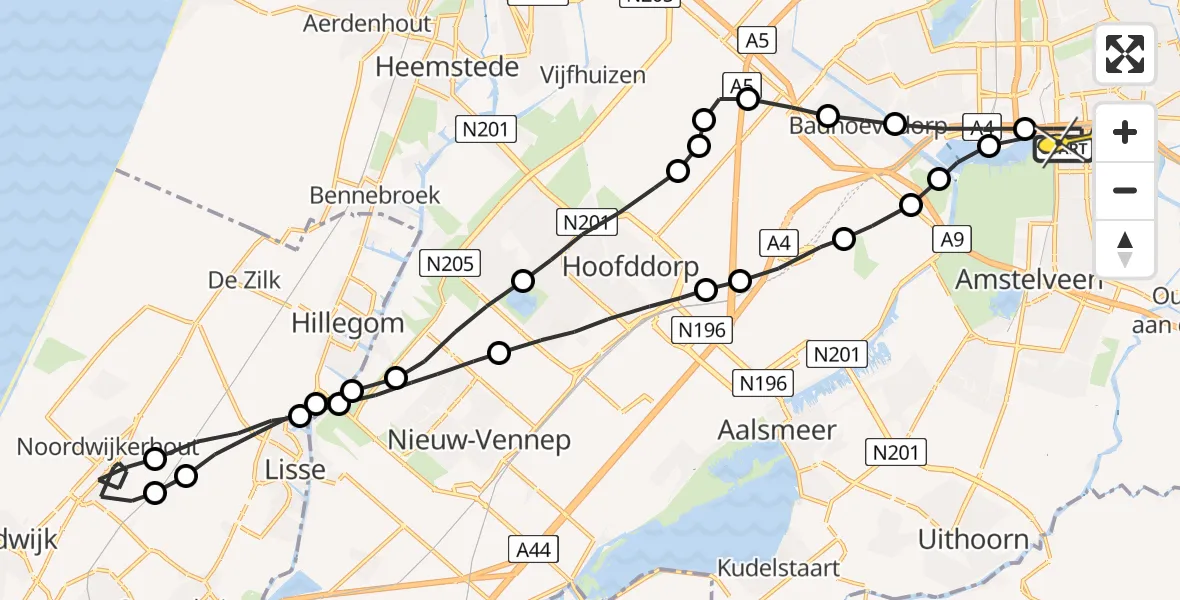Routekaart van de vlucht: Lifeliner 1 naar VU Medisch Centrum Amsterdam