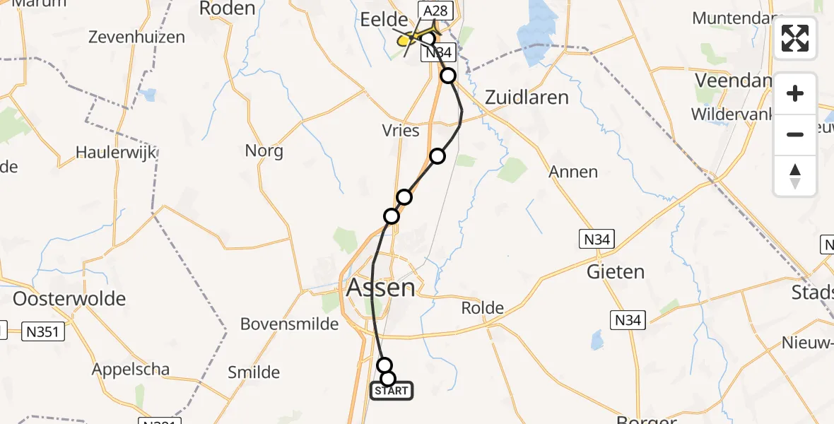 Routekaart van de vlucht: Lifeliner 4 naar Groningen Airport Eelde