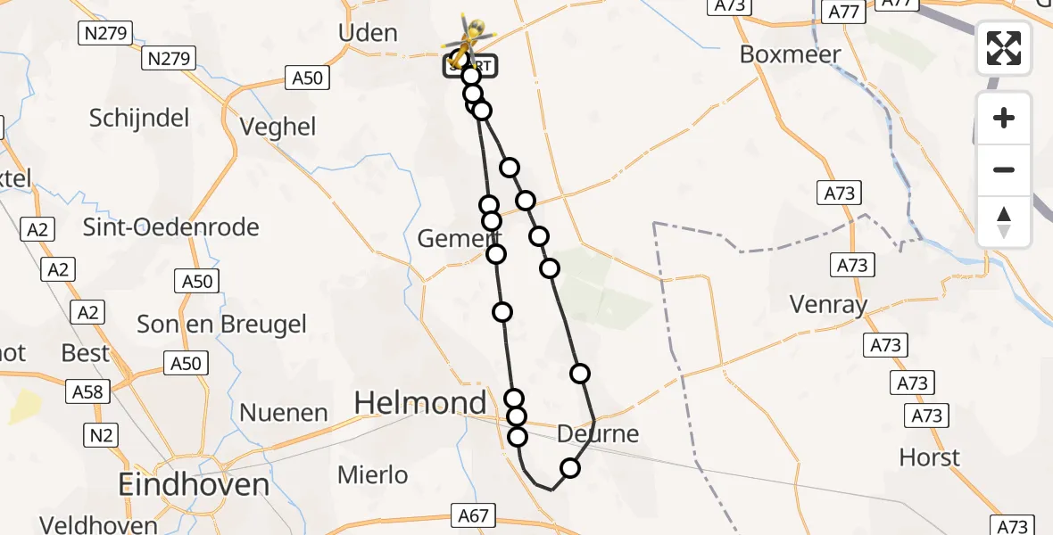 Vluchtroute Traumahelikopter Vliegbasis Volkel - Vliegbasis Volkel, 11 oktober 2022, 13:45