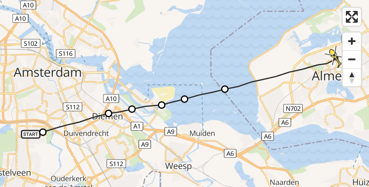 Routekaart van de vlucht: Lifeliner 1 naar Almere