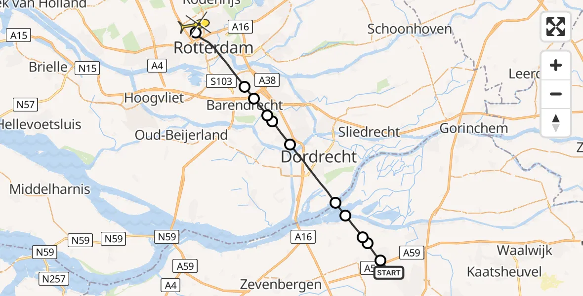 Routekaart van de vlucht: Lifeliner 2 naar Rotterdam The Hague Airport