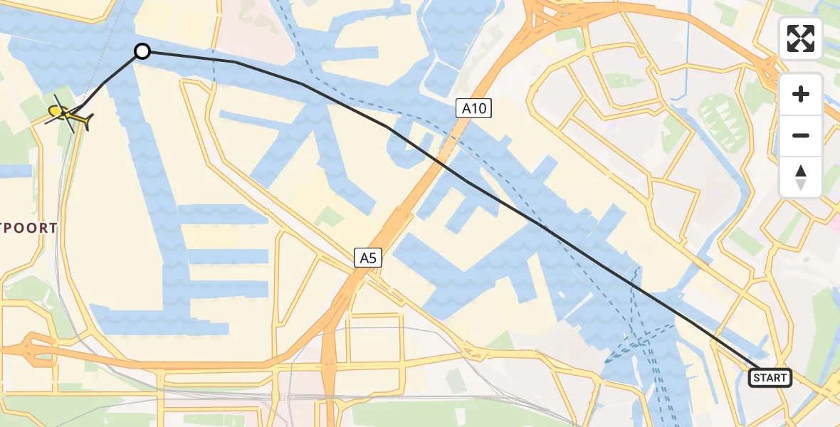 Routekaart van de vlucht: Lifeliner 1 naar Amsterdam Heliport