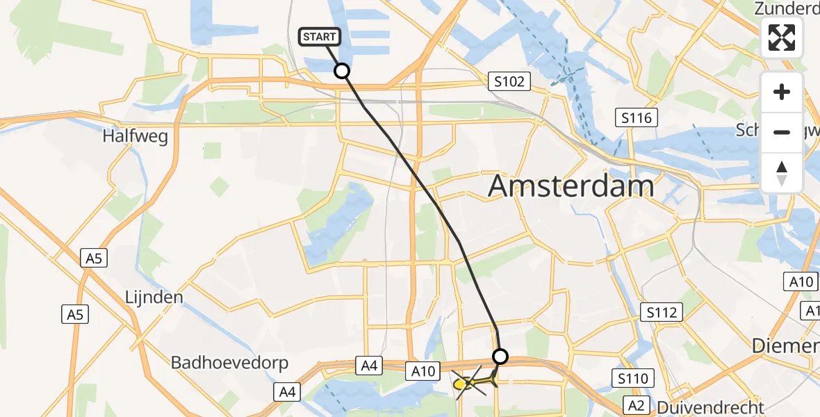 Routekaart van de vlucht: Lifeliner 1 naar VU Medisch Centrum Amsterdam