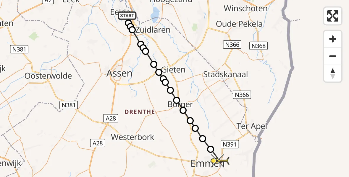 Routekaart van de vlucht: Lifeliner 4 naar Emmen