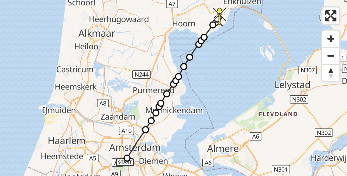 Routekaart van de vlucht: Lifeliner 1 naar Venhuizen