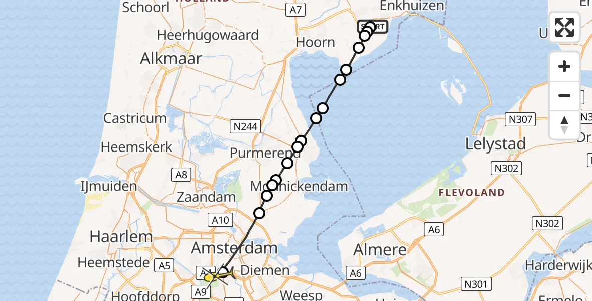 Routekaart van de vlucht: Lifeliner 1 naar VU Medisch Centrum Amsterdam