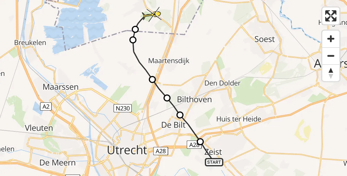 Routekaart van de vlucht: Lifeliner 1 naar Vliegveld Hilversum