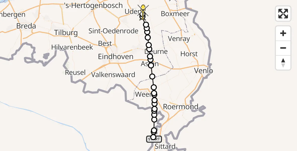 Routekaart van de vlucht: Lifeliner 3 naar Vliegbasis Volkel