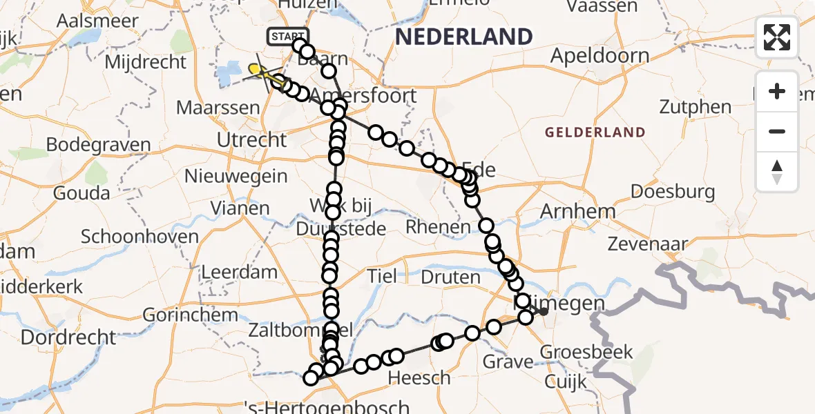 Routekaart van de vlucht: Politieheli naar Vliegveld Hilversum