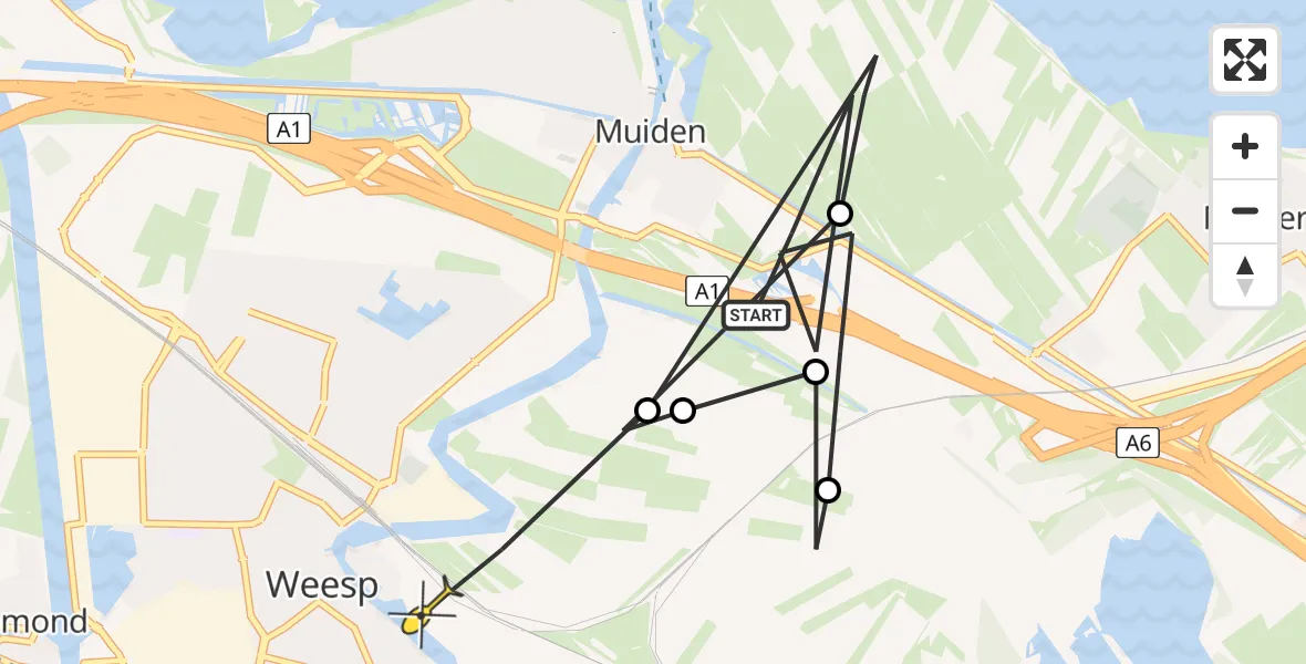 Routekaart van de vlucht: Politiehelikopter naar Weesp