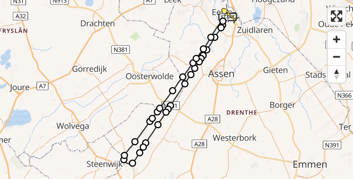 Routekaart van de vlucht: Lifeliner 4 naar Groningen Airport Eelde
