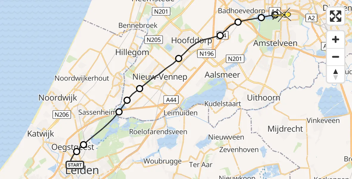 Routekaart van de vlucht: Lifeliner 1 naar VU Medisch Centrum Amsterdam