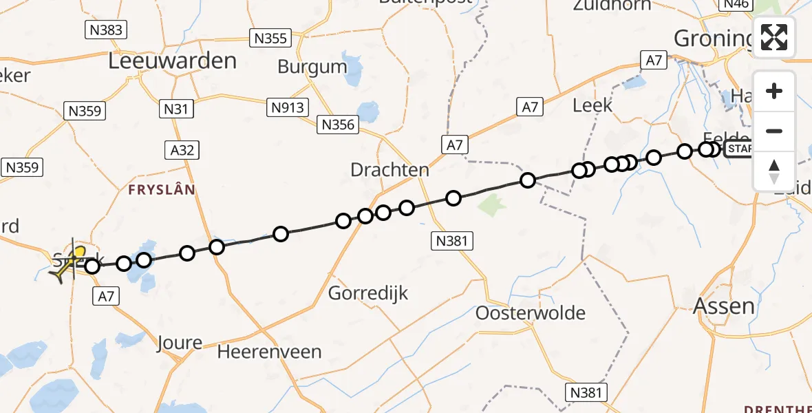 Routekaart van de vlucht: Lifeliner 4 naar Sneek