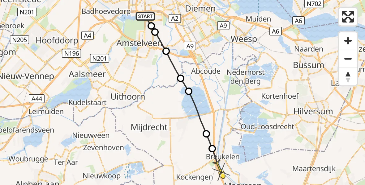 Routekaart van de vlucht: Lifeliner 1 naar Breukelen