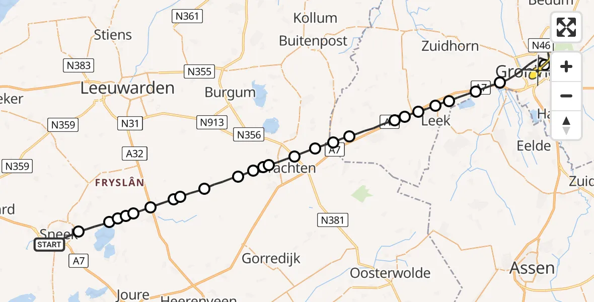 Routekaart van de vlucht: Lifeliner 4 naar Universitair Medisch Centrum Groningen