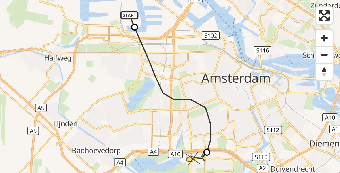 Routekaart van de vlucht: Lifeliner 1 naar VU Medisch Centrum Amsterdam