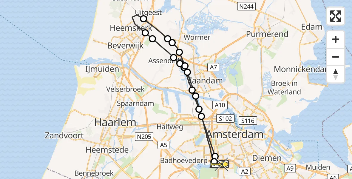 Routekaart van de vlucht: Lifeliner 1 naar VU Medisch Centrum Amsterdam