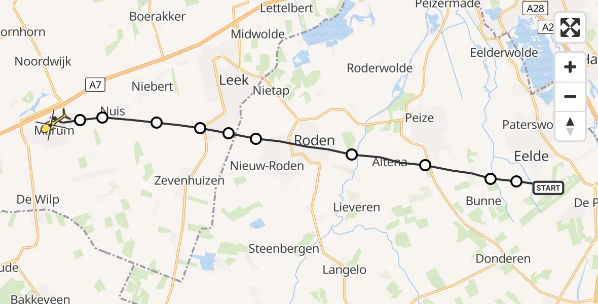 Routekaart van de vlucht: Lifeliner 4 naar Marum