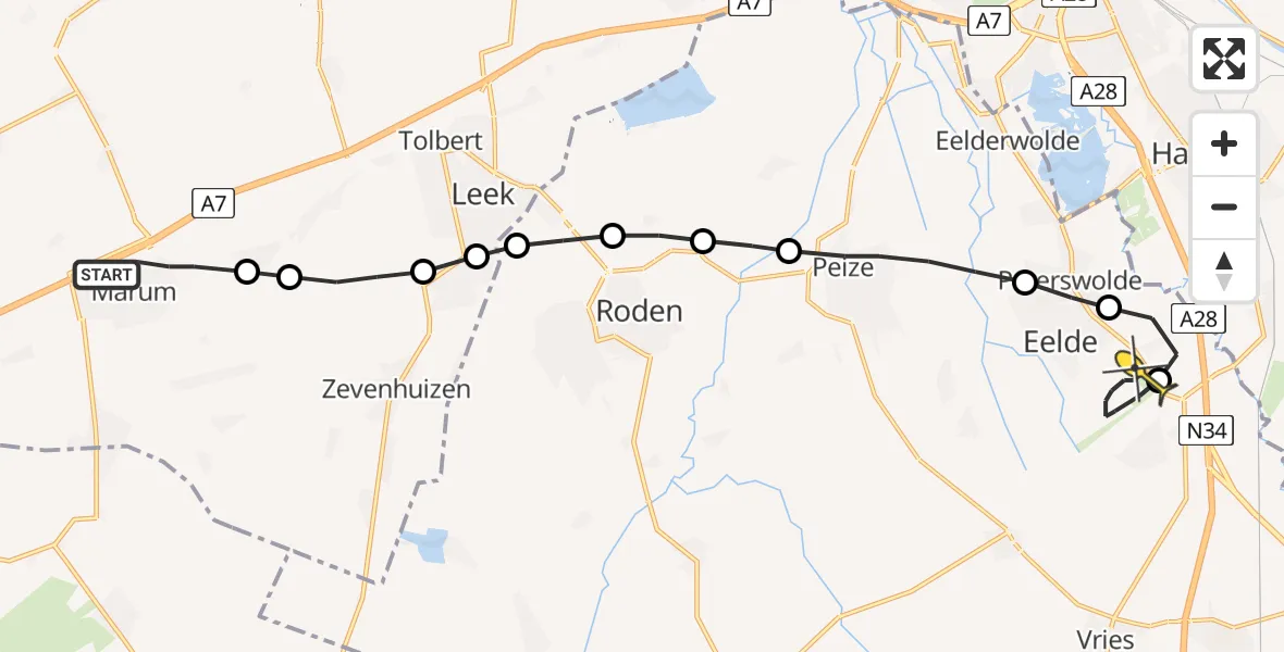 Routekaart van de vlucht: Lifeliner 4 naar Groningen Airport Eelde