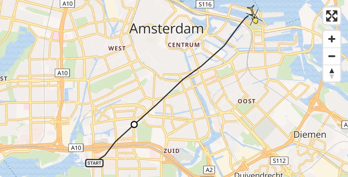 Routekaart van de vlucht: Lifeliner 1 naar Amsterdam