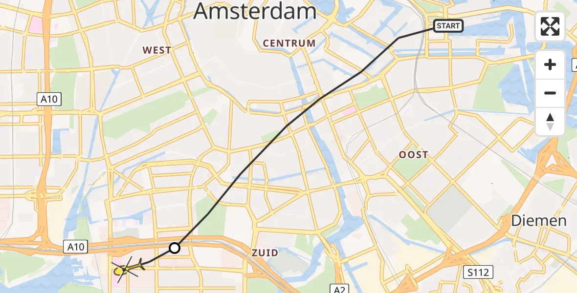 Routekaart van de vlucht: Lifeliner 1 naar VU Medisch Centrum Amsterdam