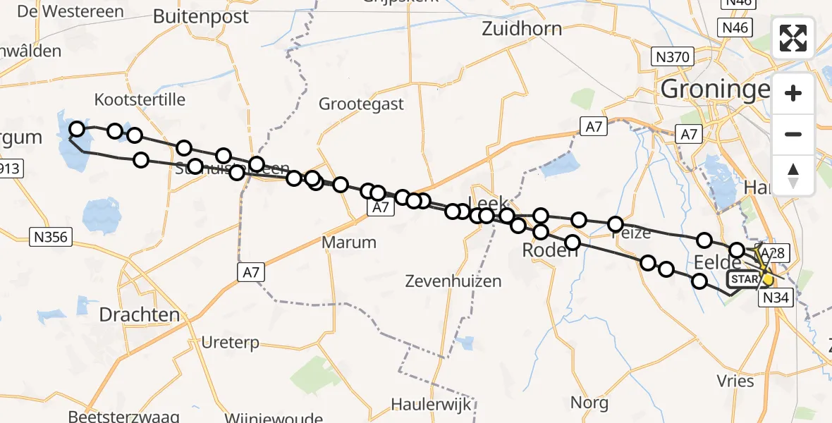 Routekaart van de vlucht: Lifeliner 4 naar Eelde