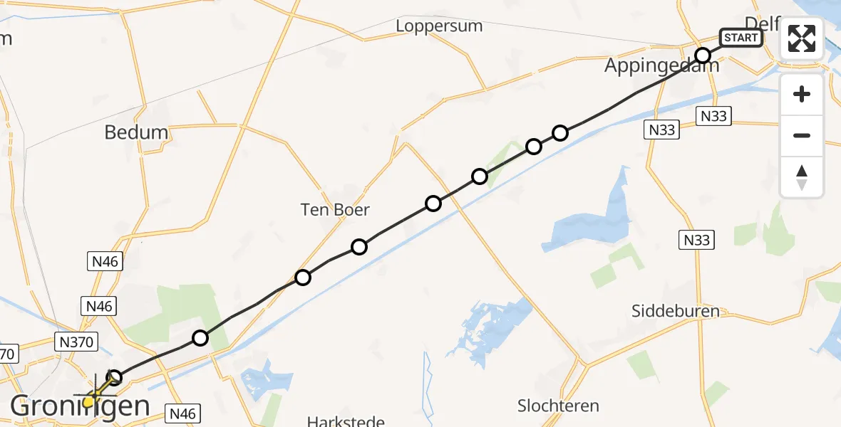 Routekaart van de vlucht: Lifeliner 4 naar Universitair Medisch Centrum Groningen