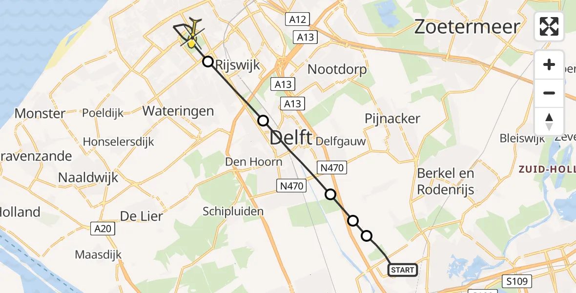 Routekaart van de vlucht: Lifeliner 2 naar Den Haag