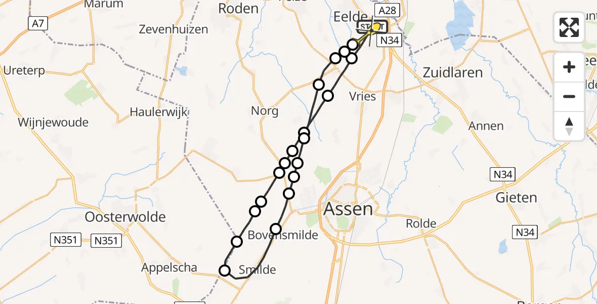 Routekaart van de vlucht: Lifeliner 4 naar Groningen Airport Eelde
