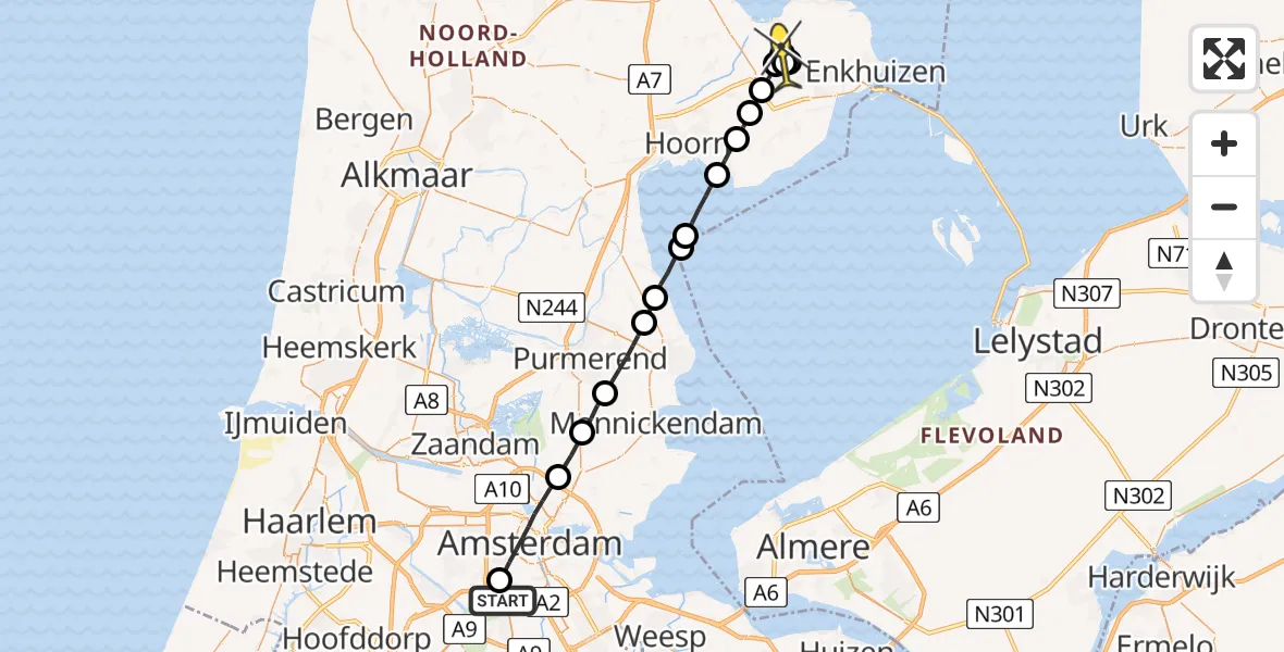 Routekaart van de vlucht: Lifeliner 1 naar Andijk