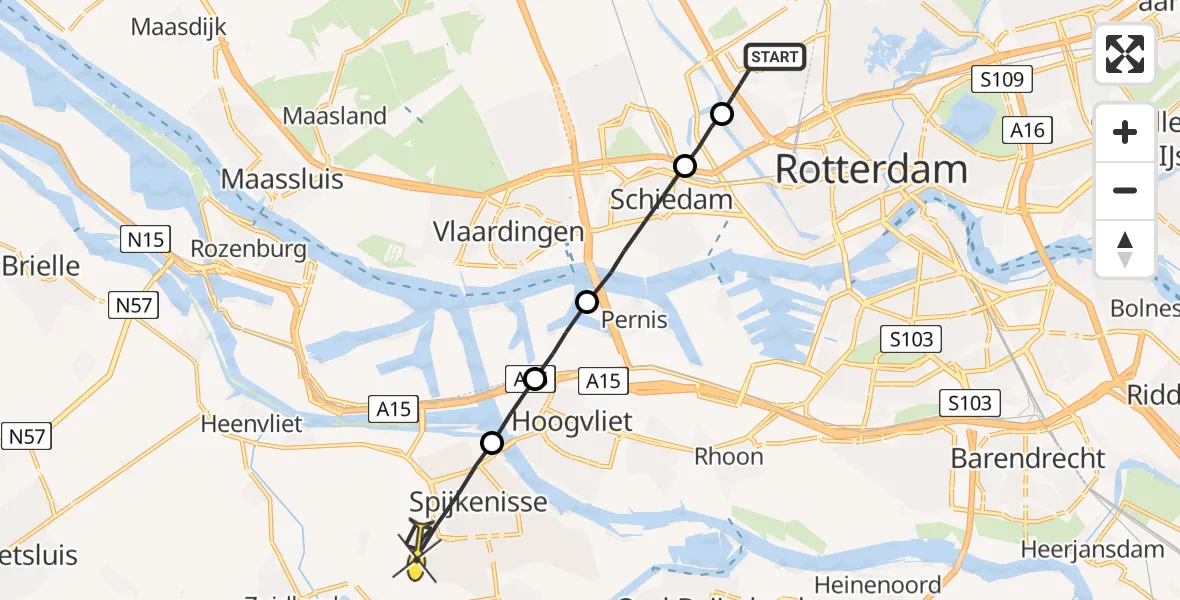 Routekaart van de vlucht: Lifeliner 2 naar Spijkenisse