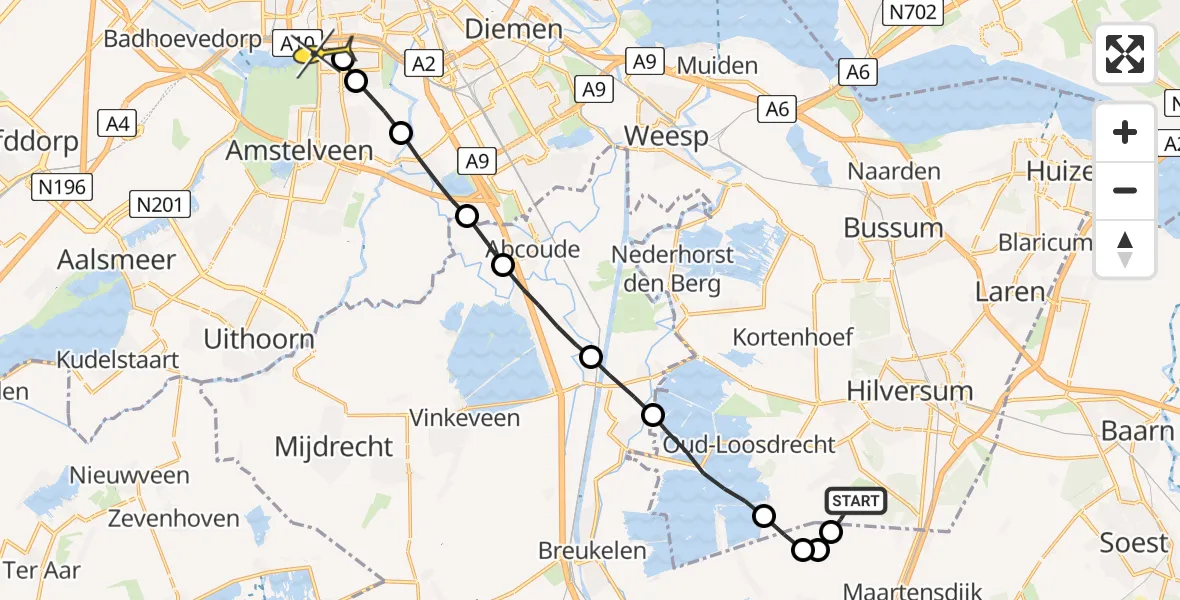 Routekaart van de vlucht: Lifeliner 1 naar VU Medisch Centrum Amsterdam