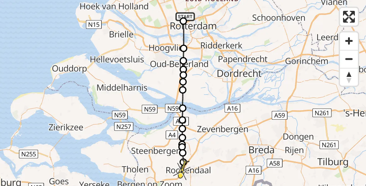 Routekaart van de vlucht: Lifeliner 2 naar Roosendaal