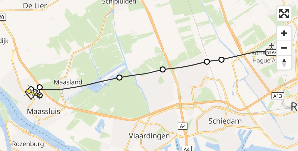 Routekaart van de vlucht: Lifeliner 2 naar Maassluis