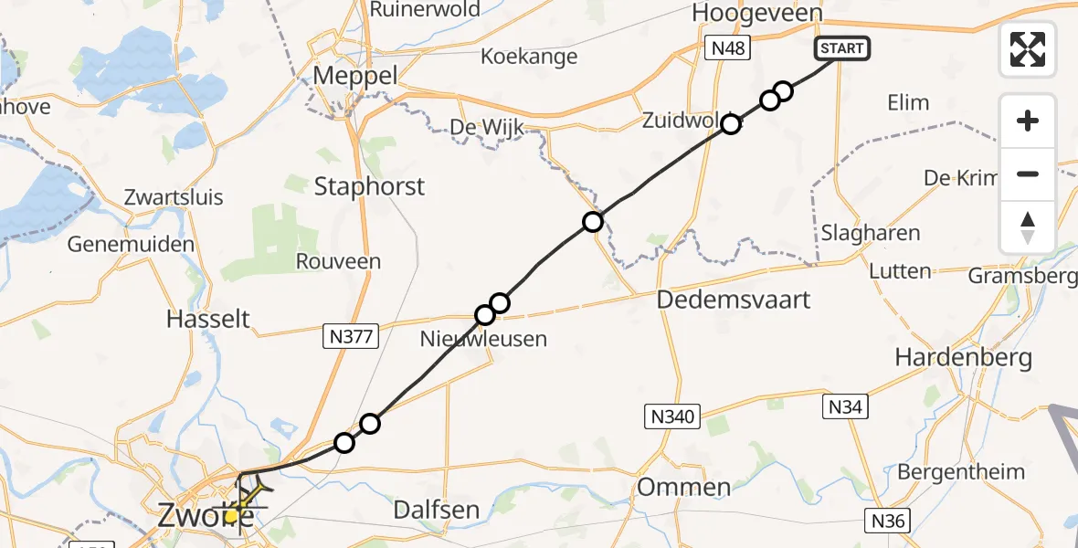 Routekaart van de vlucht: Lifeliner 4 naar Zwolle