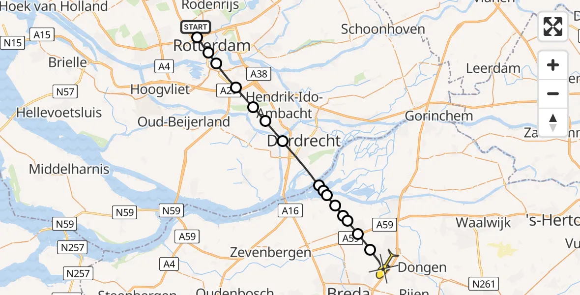 Routekaart van de vlucht: Lifeliner 2 naar Oosterhout